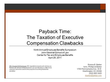 Payback Time: The Taxation of Executive Compensation Clawbacks