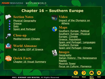 Chapter 16 – Southern Europe