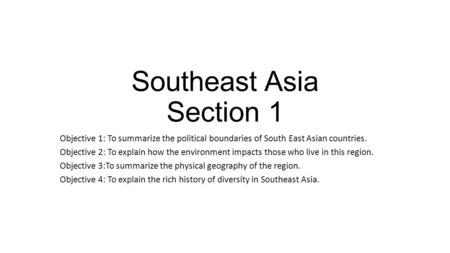 Southeast Asia Section 1
