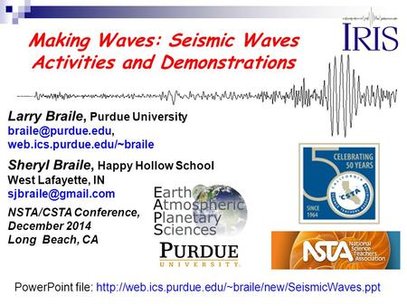Making Waves: Seismic Waves Activities and Demonstrations