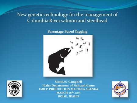 New genetic technology for the management of Columbia River salmon and steelhead Parentage Based Tagging Matthew Campbell Idaho Department of Fish and.