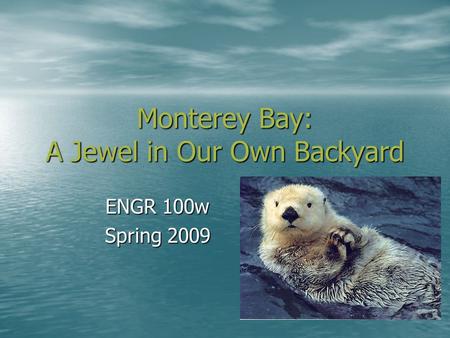 Monterey Bay: A Jewel in Our Own Backyard ENGR 100w Spring 2009.