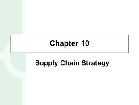Chapter 10 Supply Chain Strategy.