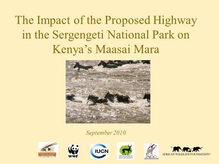The Impact of the Proposed Highway in the Sergengeti National Park on Kenya’s Maasai Mara September 2010.