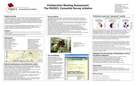Collaborative Backlog Assessment: The PACSCL Consortial Survey Initiative Project overview The Philadelphia Area Consortium of Special Collections Libraries.