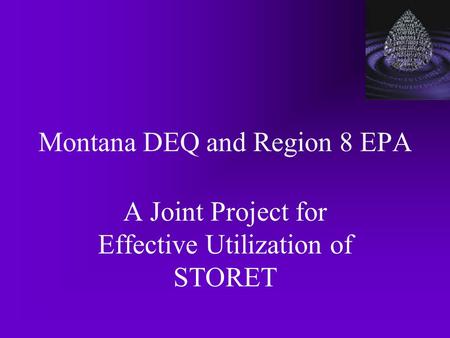 Montana DEQ and Region 8 EPA A Joint Project for Effective Utilization of STORET.
