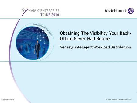 All Rights Reserved © Alcatel-Lucent 2010 1 |Genesys IWD 2010 Genesys intelligent Workload Distribution Obtaining The Visibility Your Back- Office Never.