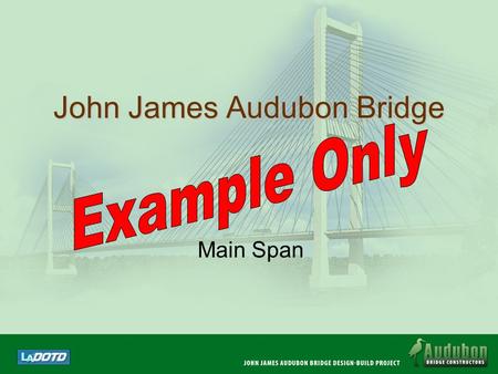 John James Audubon Bridge Main Span Materials and Equipment Cement from Thailand Structural Steel from Japan Oscillator from Germany Wind tunnel analysis.