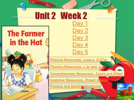 HOME Unit 2 Week 2 Phonics Resources: Long a (CVCe) Phonics Resources: c /s/ and g /j/ Comprehension Resources: Cause and Effect Grammar Resources: Proper.