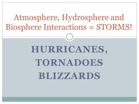 Atmosphere, Hydrosphere and Biosphere Interactions = STORMS!