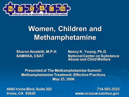 Women, Children and Methamphetamine