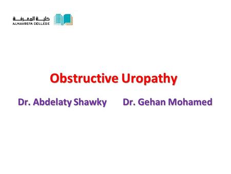 Obstructive Uropathy Dr. Abdelaty Shawky Dr. Gehan Mohamed.