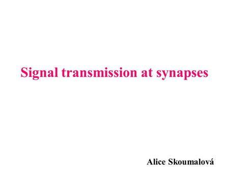 Signal transmission at synapses Alice Skoumalová.