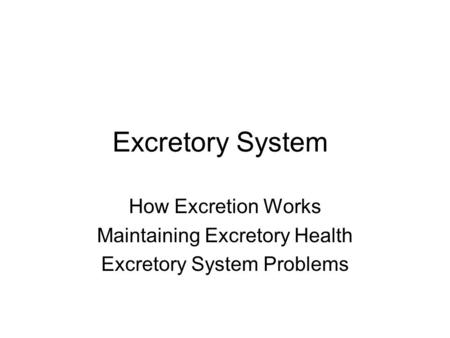 Excretory System How Excretion Works Maintaining Excretory Health