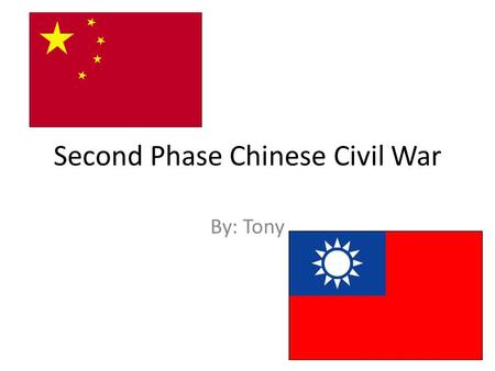 Second Phase Chinese Civil War By: Tony. Context Monarchy overthrow  Internal Strife/Weak Government First Phase – 1927 to 1937 Nationalists (GMD) winning.