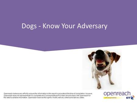 Dogs - Know Your Adversary Openreach makes every effort to ensure the information in this report is accurate at the time of compilation, however, Openreach.
