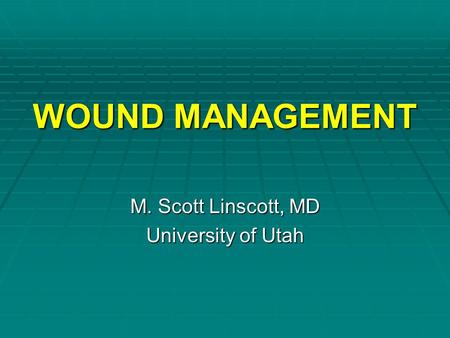 WOUND MANAGEMENT M. Scott Linscott, MD University of Utah.