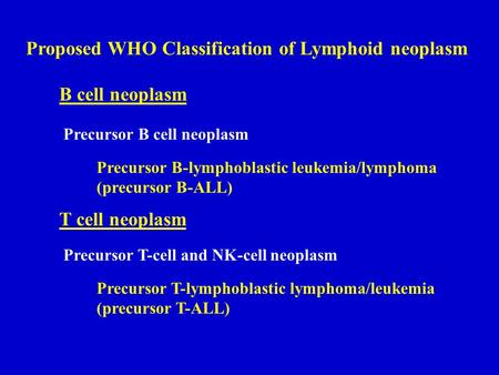 Proposed WHO Classification of Lymphoid neoplasm