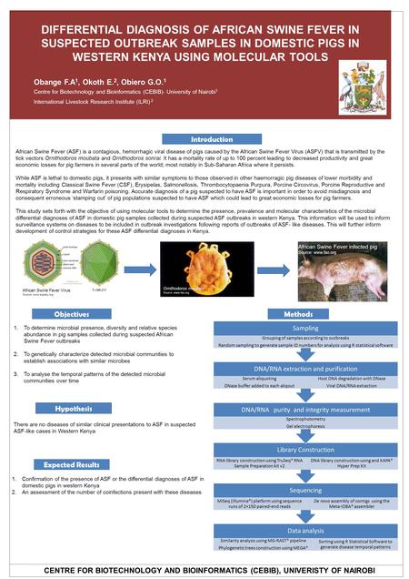 DIFFERENTIAL DIAGNOSIS OF AFRICAN SWINE FEVER IN SUSPECTED OUTBREAK SAMPLES IN DOMESTIC PIGS IN WESTERN KENYA USING MOLECULAR TOOLS Obange F.A 1, Okoth.