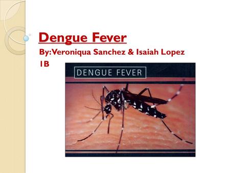 Dengue Fever By: Veroniqua Sanchez & Isaiah Lopez 1B.