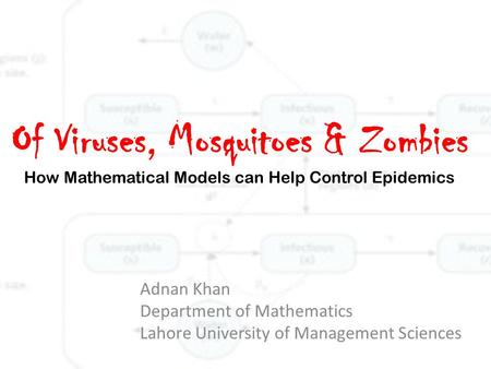Of Viruses, Mosquitoes & Zombies How Mathematical Models can Help Control Epidemics Adnan Khan Department of Mathematics Lahore University of Management.