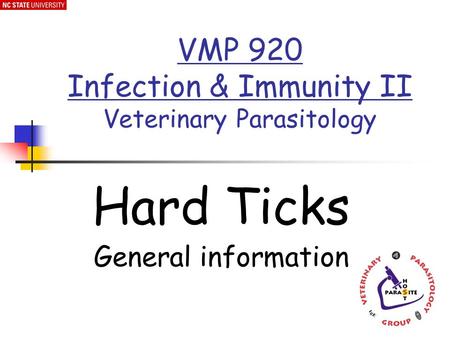 Hard Ticks General information VMP 920 Infection & Immunity II Veterinary Parasitology.
