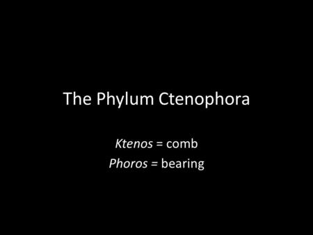 The Phylum Ctenophora Ktenos = comb Phoros = bearing.