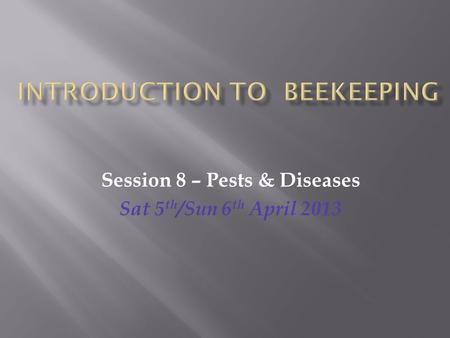 Session 8 – Pests & Diseases Sat 5 th /Sun 6 th April 2013.