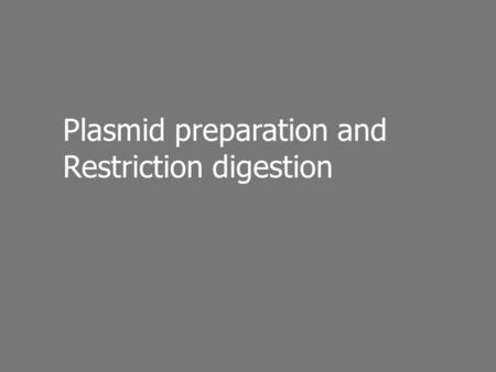 Plasmid preparation and Restriction digestion