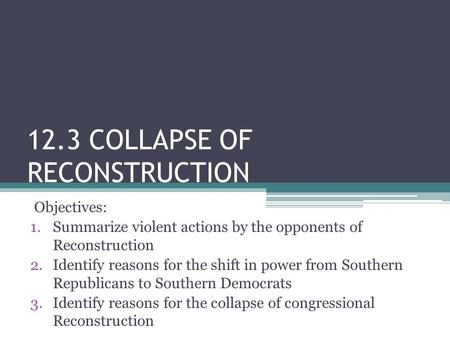12.3 COLLAPSE OF RECONSTRUCTION