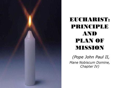 EUCHARIST: PRINCIPLE AND PLAN OF MISSION ( Pope John Paul II, Mane Nobiscum Domine, Chapter IV)