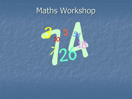Maths Workshop. Aims of the Workshop To raise standards in maths by working closely with parents. To raise standards in maths by working closely with.