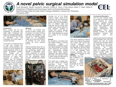 A novel pelvic surgical simulation model Foulk, Brooke E., Herrell, Howard E., Hemphill, William K., Sims, J. Paul, Eason, Martin J., Olsen, Martin E.