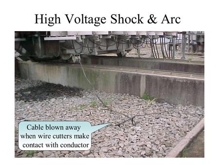 High Voltage Shock & Arc Cable blown away when wire cutters make contact with conductor.