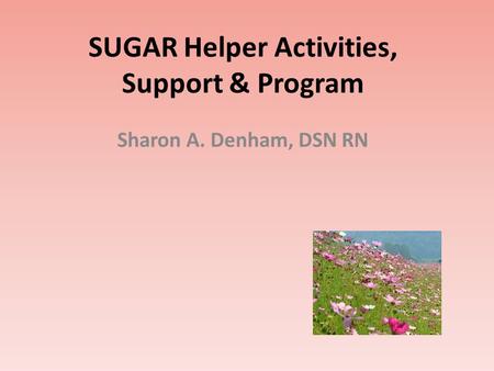 SUGAR Helper Activities, Support & Program Sharon A. Denham, DSN RN.