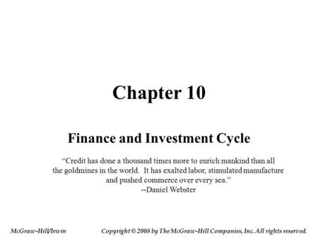 Finance and Investment Cycle