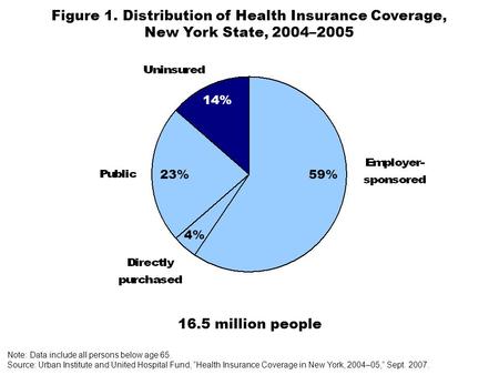 59%23% 4% Figure 1. Distribution of Health Insurance Coverage, New York State, 2004–2005 16.5 million people Note: Data include all persons below age 65.