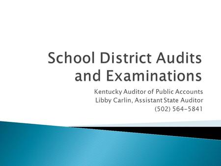 Kentucky Auditor of Public Accounts Libby Carlin, Assistant State Auditor (502) 564-5841.