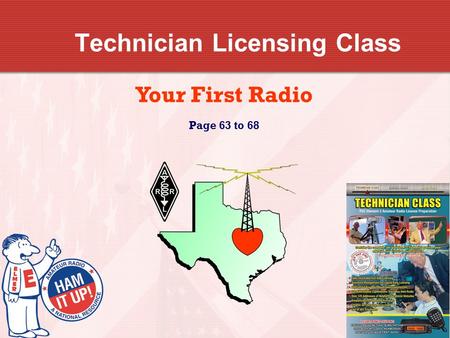 Technician Licensing Class Your First Radio Page 63 to 68.