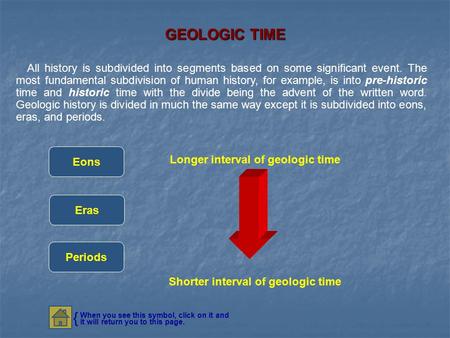 GEOLOGIC TIME All history is subdivided into segments based on some significant event. The most fundamental subdivision of human history, for example,