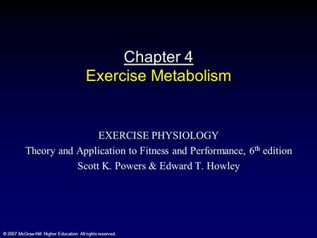 Chapter 4 Exercise Metabolism