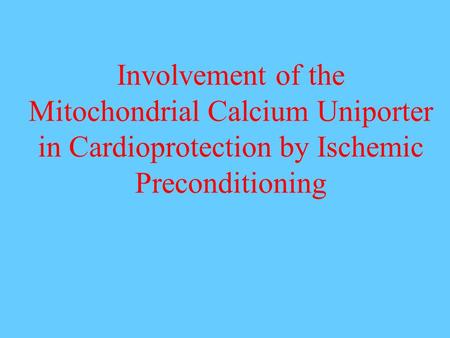 Involvement of the Mitochondrial Calcium Uniporter in Cardioprotection by Ischemic Preconditioning.