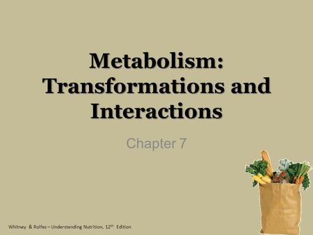 Whitney & Rolfes – Understanding Nutrition, 12 th Edition Metabolism: Transformations and Interactions Chapter 7.