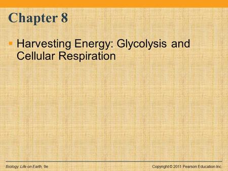 Chapter 8 Harvesting Energy: Glycolysis and Cellular Respiration.