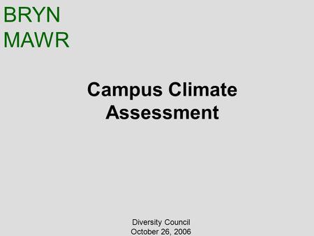 BRYN MAWR Campus Climate Assessment Diversity Council October 26, 2006.