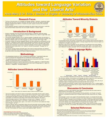 Attitudes toward Language Variation and the Liberal Arts 1 Anna Merry & Dr. Erica J. Benson  English  University of Wisconsin-Eau Claire Research Focus.
