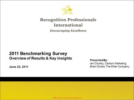 © RPI 2006. In commercial confidence only. 2011 Benchmarking Survey Overview of Results & Key Insights June 22, 2011 Presented By: Ian Citulsky, Carlson.