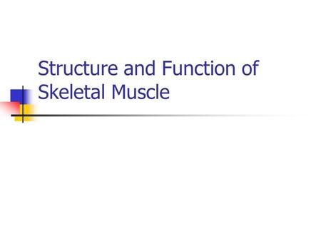 Structure and Function of Skeletal Muscle. Skeletal Muscle Human body contains over 400 skeletal muscles 40-50% of total body weight Functions of skeletal.