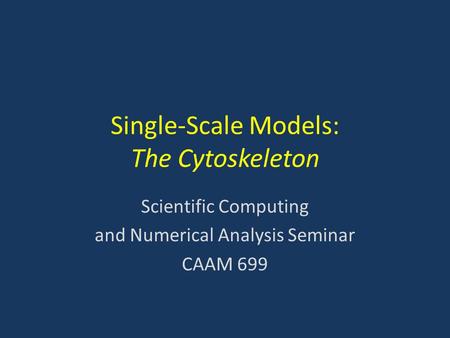 Single-Scale Models: The Cytoskeleton Scientific Computing and Numerical Analysis Seminar CAAM 699.