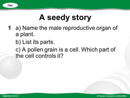 A seedy story 1 a) Name the male reproductive organ of a plant.